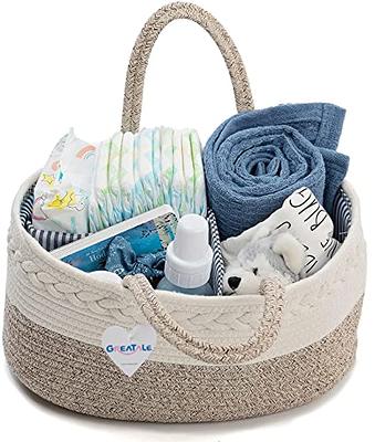 luxury little Diaper Caddy Organizer, Large Cotton Rope Nursery Basket,  Changing Table Baby Diaper Storage Portable Car Organizer with Removable