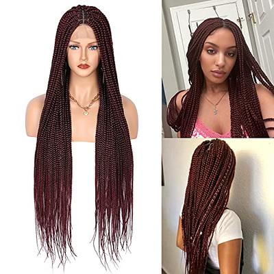 Ombre Red Knotless Braided Lace Front Wigs 36 Inches Long Straight Hair  Cornrow Braids Lace Frontal