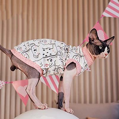 Dinosaur Design Sphynx Hairless Cat Clothes Cute Breathable Summer Cotton  Shirts Cat Costume Pet Clothes,Round Collar Kitten T-Shirts with Sleeves