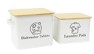 Laundry Detergent Storage Container for Pods and Powder, Grey Canister with  Scoop for Wash Room (7