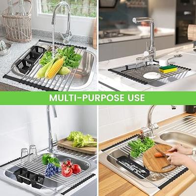 Expandable Roll Up Dish Rack, Telescopic Over The Sink Rolling Up