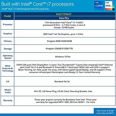 Intel NUC 11 NUC11PAHi7 16GB DDR4 RAM,512GB SSD,Win 11 Pro Mini PC