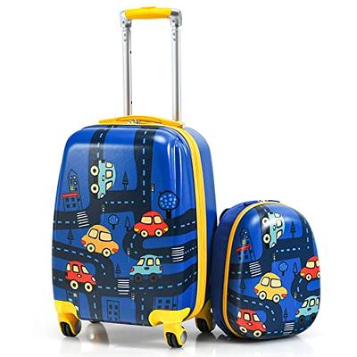 GYMAX Kids Carry On Luggage Set, 12 & 16 2PCS Rolling Suitcase