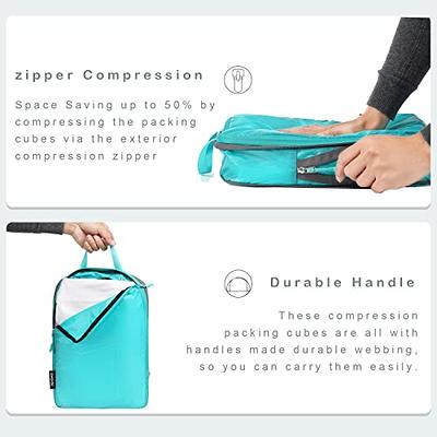 70D Ultralight Compression Packing Cubes Packing Organizer with Shoe Bag  for Travel Accessories Luggage Suitcase Backpack（6Set） - Blue