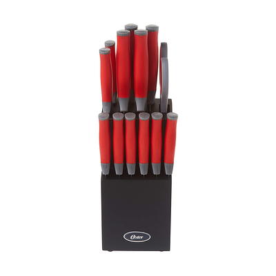 Oster Evansville 14 Piece Stainless Steel Cutlery Set with Red Handles