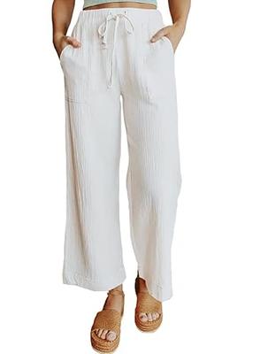 Cheap Summer Wide Leg Pants Women Casual Elastic Waist Plus Size