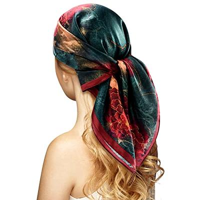 AWAYTR 35” Large Square Satin Head Scarf - 3Pcs Hair Scarves Silk