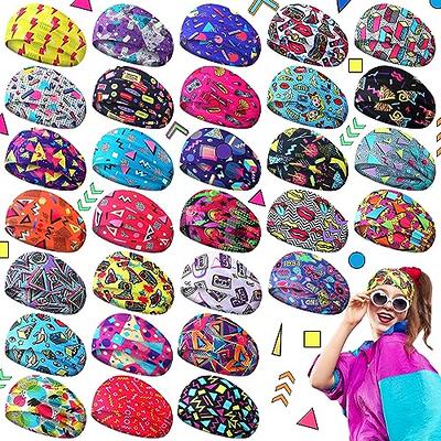 Tigeen 30 Pcs 80s 90s Retro Vintage Headbands Neon Headbands for