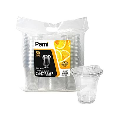 Fit Meal Prep [100 Pack 16 oz Plastic Iced Coffee Cups with Flat