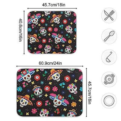 Day Of The Dead Skull Halloween Dish Drying Mat for Kitchen Counter Dishes  Pad Dish Drainer Rack Mats Absorbent Fast Dry Microfiber Dish Drying Pad  for Dining Table Holiday Decor 18x24 