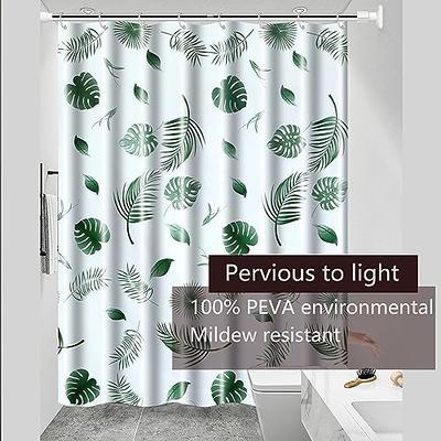 Peva Leaf Pattern Plastic Shower Curtain With Plastic Hooks