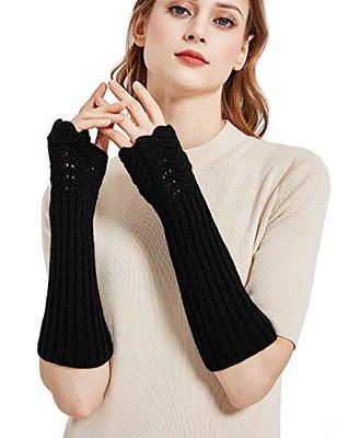 Flammi Cashmere Blended Arm Warmer Winter Fingerless Gloves Knit Mitten Gloves Wrist Warmer with Thumb Hole for Women