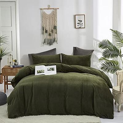 Houseri Olive Green Velvet Duvet Covet Queen Fluffy Army Green