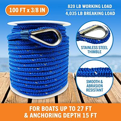 Premium Boat Anchor Rope 100 Ft Double Braided Boat Anchor Line Blue Nylon Marine  Rope Braided 3/8 Anchor Rope Reel for Many Anchors & Boats 3/8 Inch Royal  Blue - Yahoo Shopping