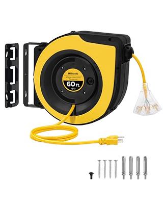 EP Retractable Extension Cord Reel,65 Feet 12 AWG/3C SJTOW Heavy Duty Power  Cord,15 AMP Circuit Breaker, 3-Lighted Triple Outlets,Ceiling or Wall Mount  Use Indoor/Outdoor, Yellow - Yahoo Shopping