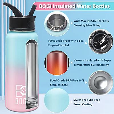 BOGI Insulated Water Bottle, 20oz Vacuum Stainless Steel Water Bottles with  Straw & Straw Lid, Leakproof BPA Free Sports Metal Water Bottle-Keeps