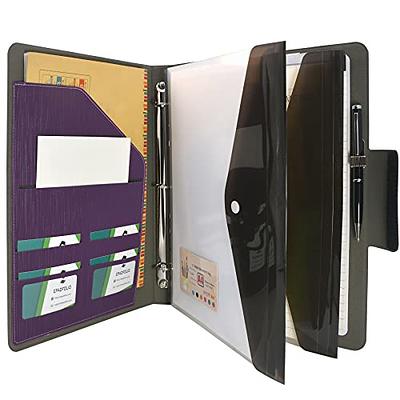 Binder Padfolio Organizer with Color File Folders, Business and Interview Portfolio with 3-Ring Binder (Purple)