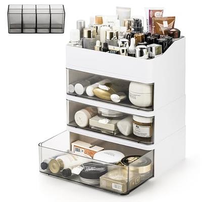 Clear Cosmetic Storage Organizer, Clear Makeup Organizer with 4 Storage  Drawers, Clear Acrylic Skincare Bathroom Counter Organizer, 2 Tier Cosmetic  Display Case for Vanity, Bathroom Counter or Dresser 