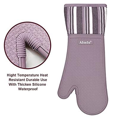 Alselo Silicone Oven Mitts Heat Resistant 550 Degree Extra Long Kitchen  Gloves Pot Holders with Waterproof and Non-Silp for Baking Cooking Barbecue  Microwave Machine Washable (Extra Long Purple, 2) - Yahoo Shopping