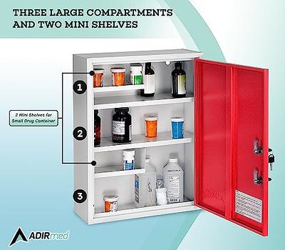 AdirMed Large Locking Medicine Cabinet Organizer, Safe for Medication,  First Aid Kit, Pill - Wall Surface Mounted