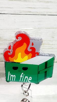 Dumpster Fire I'm Fine Glitter Badge Reel - Yahoo Shopping