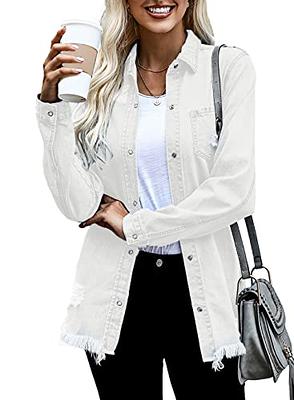 Omoone Women's Ripped Distressed Denim Jacket Casual Long Sleeve