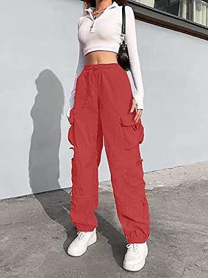  Women Parachute Pants Drawstring Loose Baggy Y2K Cargo Pants  Multi Pockets Elastic Waist Jogging Trousers (Color : Black, Size : Small)  : Clothing, Shoes & Jewelry