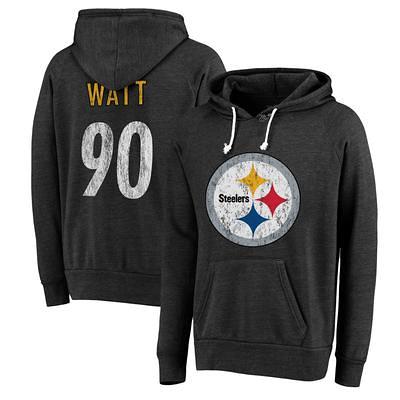 Men's Majestic Threads T.j. Watt Cream/Black Pittsburgh Steelers Vintage Player Name & Number 3/4-Sleeve Fitted T-Shirt Size: Medium