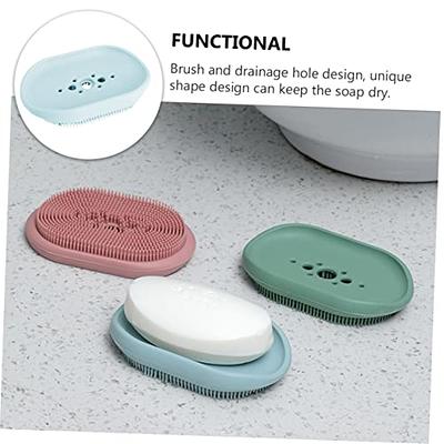 Silicone Bathroom Soap Dish Storage Holder Plate Tray Drain Soapbox