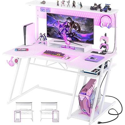 Atlantic Professional Gaming Desk Pro with Built-in Storage, Metal  Accessory Holders and Cable Slots, 36 H, White