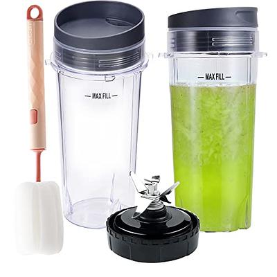 Replacement 24oz Nutri Ninja Blender Cup with Sip & Seal Lid For BL450  BL454 BL456 BL480 BL482 BL640 BL642 BL682 BN751 BN801 Foodi SS101 SS351 SS401  Ninja Blender Auto IQ Blade, 2-Pack 