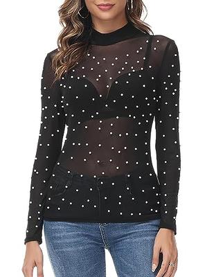 Women's Long Sleeve Scoop Neck See-through T-shirt Tops – Kate Kasin