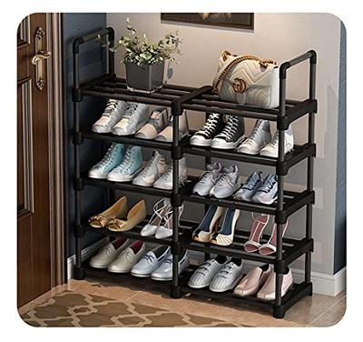 Tiered Matte Black Metal Pipe Freestanding Expanding Shoe Rack