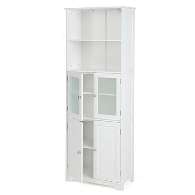 Bathroom Cabinet, Freestanding Tall Storage Cabinet with Adjustable Shelves  and Glass Doors, for Bathroom, Kitchen,White 
