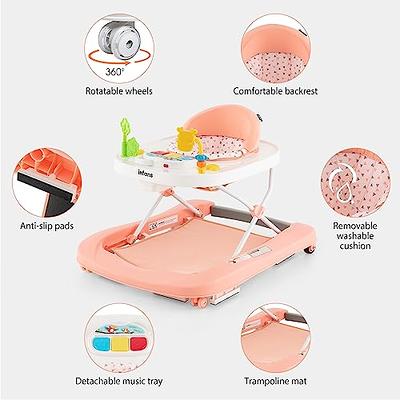 Foldable Baby Walker, 3 in 1 Toddler Walker Bouncer, Learning-Seated,  Walk-Behind, Music, Adjustable Height, High Back Padded Seat, Detachable