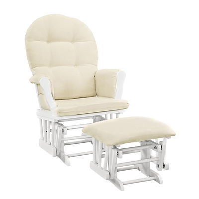 Angel Line Windsor Glider and Ottoman White Finish with Beige