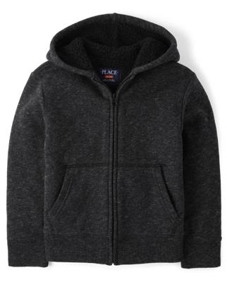 Kid's Hooded Sweatshirt Black Cotton Fleece