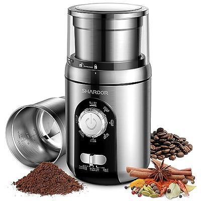 SHARDOR Coffee Grinder Electric Herb/Wet Grinder for Spices and Seeds with  2 Removable Stainless Steel Bowls, Silver