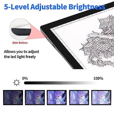  Tracing Light Pad, VKTEKLAB A4 Rechargeable Light Box with  Foldable Stand, Wireless Light Board for Tracing with Magnetic Clip,  5-Level Brightness, for Drawing