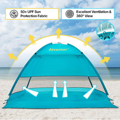  easierhike Beach Sunshade with Side Wall Shade Windproof Design, Sun Shelter UPF50+ Portable Family Canopy Tent Anchors 10x10 FT 4 Poles Pop  Up Outdoor Shelter for Beach,Backyard and Picnics : Sports 