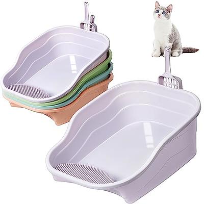 Mumufy 4 Pcs Large Cat Litter Box with 4 Litter Sifting Scoop Open Cat  Litter Box