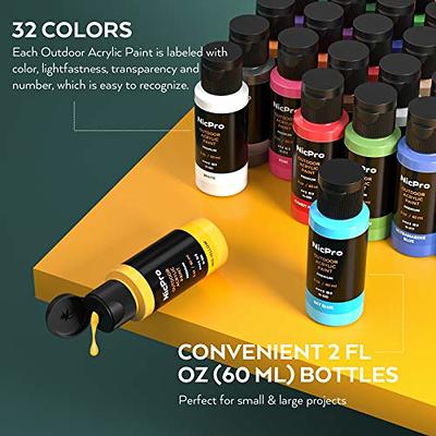 Nicpro 32 Colors Outdoor Acrylic Paint Bulk with Brush and Sponge