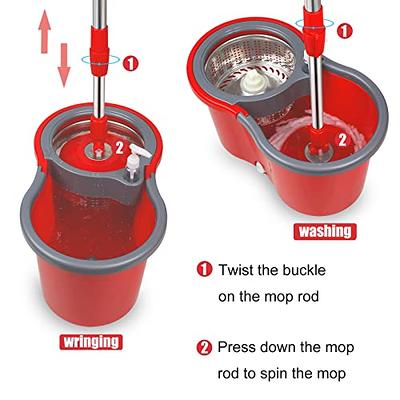 Spin Mop with Bucket, Mop and Bucket with Wringer Set, Floor Mop Bucket Set  360 Spin Mop System 3 Mop Heads for Floor Cleaning, Black & Red 