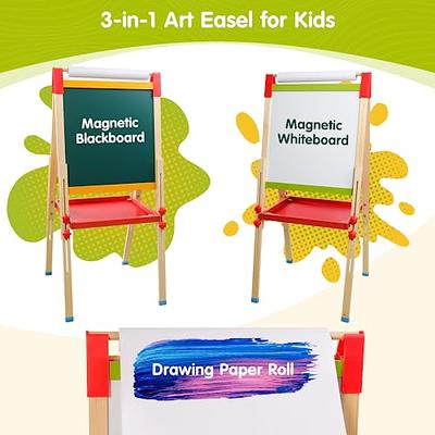 Easel for Kids Double-Sided Kids Easel with Paper Roll Wooden Art Easel  Whiteboard & Chalkboard Adjustable Standing Toddler Easel with Accessories  Gift for Boys and Girls - Yahoo Shopping