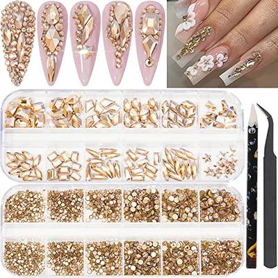 735 Pieces Gold Nail Rhinestones for Acrylic Nails Gold Stones for Nails  Crystals 3D Nail Diamonds Art Decoration Crafts DIY (Gold AB)