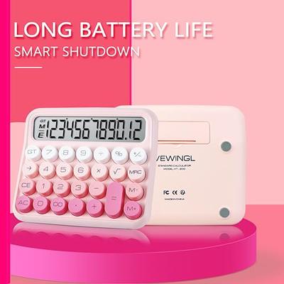 Mechanical Switch Calculator,Handheld for Daily and Basic Office,10 Digit  Large LCD Display (Pink)