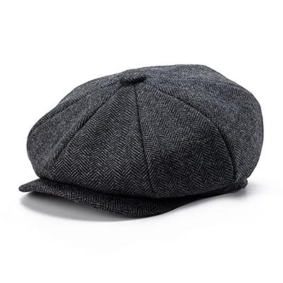 BOTVELA Men's 8 Panel Wool Blend Newsboy Flat Cap Herringbone Tweed Hat ...