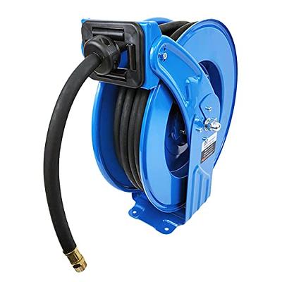 Macnaught M3 Retractable Industrial Grade Air, Water Hose Reel, 1/2” x 50'  Dual Pedestal Design with Heat Treated Heavy Duty Gauge Steel, Adjustable  Guide Arms, Easy to Service Ball Bearing swivel 