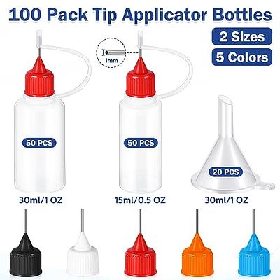 Uiifan 100 Pcs Precision Needle Tip Glue Applicator Bottle 5 Lid