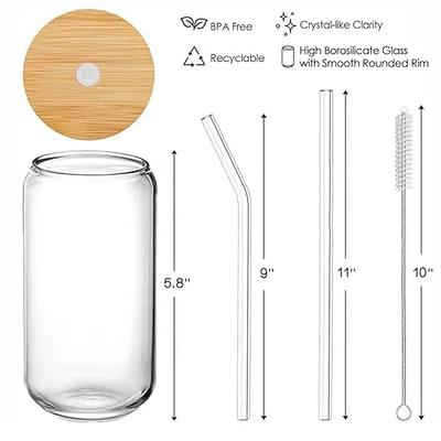 12 OZ Drinking Glasses with Bamboo Lids & Straws,Borosilicate